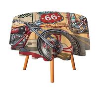 COALHO Vintage American Motorcycle Home Decor Round Polyester Tablecloth Abstract Anime Old Car Theme U S Flag for Banquet Table Birthday Party Buffet Wedding-178x178CM