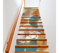 COALHO Vintage Ginkgo Leaves Self-Adhesive Waterproof Stair Riser Staircase Abstract Modern Art Colorful Ginkgo Leaves Marble Design for Indoor and Outdoor Stair 100CMx18CMx1 Set