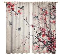 COALHO Vintage Japanese Cherry Blossom Bird Curtains Abstract Spring Nature Landscape Forest Animal Florals Window Treatment Blackout Curtains Thermal Insulated Rod Pocket- 2 Panels 84" L x 42" W