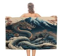 COALHO Vintage Japanese Mount Fuji Oversized Beach Towel,Cool Dragon Nature Landscape Japan Great Wave Cabin Beach Towel Lightweight Quick Drying Absorbent Bathroom Towel-51 x31