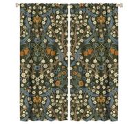COALHO Vintage Mid Century Floral Curtain Abstract Green Garden Flower William Morris Art Window Treatments Thermal Insulated Rod Pocket Blackout Curtains for Bedroom-2 Panels 54" L x 21" W