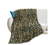 COALHO Vintage Mid Century Floral Throw Sofa Couch Fluffy Warm Blanket Abstract Green Garden Flower William Morris Art Blanket Bed Plush Throw Flannel Throw-130W×150L CM