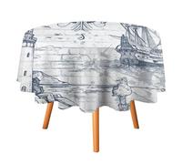 COALHO Vintage Nautical Theme Anchor Round Tablecloth,Rustic Coastal Pirate Ship Rudder Lighthouse Round Table Cloth For Dining Kitchen Birthday Party Holiday Indoor Outside-36