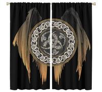 COALHO Vintage Norse Vikings Curtains Black Viking Magical Retro Wings Print Norse Mystical Symbol Window Treatment Blackout Curtains Thermal Insulated Rod Pocket Curtain-2 Panels 45" L x 21" W