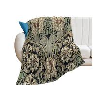 COALHO Vintage William Morris Florals Blankets Super Soft Flannel Throw Rustic Mid Century Boho Farm Daisy Green Leaves Throw Soft Cozy Bedding Bedroom Blanket-180W×200L CM