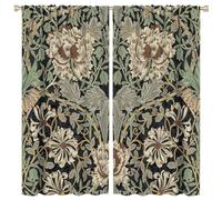 COALHO,Vintage William Morris Florals Curtain Rustic Mid Century Boho Farm Daisy Green Leaves Window Treatments Thermal Insulated Rod Pocket Blackout Curtains for Bedroom-2 Panels 84" L x 42" W