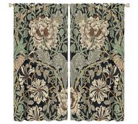 COALHO,Vintage William Morris Florals Curtain Rustic Mid Century Boho Farm Daisy Green Leaves Window Drapes Thermal Insulated Rod Pocket Blackout Curtains for Bedroom-2 Panels 63" L x 31.5" W