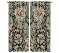 COALHO,Vintage William Morris Florals Curtains Rustic Mid Century Boho Farm Daisy Green Leaves Window Treatment Blackout Curtains Thermal Insulated Rod Pocket Curtain for Bedroom-2 Panels 54"L x 21"W