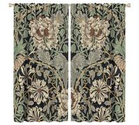 COALHO,Vintage William Morris Florals Curtains Rustic Mid Century Boho Farm Daisy Green Leaves Window Treatment Blackout Curtains Thermal Insulated Rod Pocket Curtain for Bedroom-2 Panels 45"L x 21"W