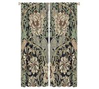COALHO,Vintage William Morris Florals Curtains Rustic Mid Century Boho Farm Daisy Green Leaves Window Drapes Blackout Curtains Thermal Insulated Rod Pocket Curtain for Bedroom-2 Panels 63" L x 21" W