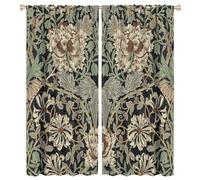 COALHO,Vintage William Morris Florals Curtains Rustic Mid Century Boho Farm Daisy Green Leaves Window Drapes Blackout Curtains Thermal Insulated Rod Pocket Curtain for Bedroom-2 Panels 63"L x 27.5"W