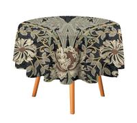 COALHO Vintage William Morris Florals Round Tablecloth Polyester Round Table Cloth,Rustic Mid Century Boho Farm Daisy Green LeavesCircular Table Cloth For Kitchen Dinner-50