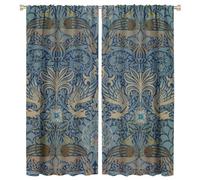COALHO,Vintage William Morris Theme Curtain Rustic Garden Florals Birds Mid Century Boho Style Window Drapes Thermal Insulated Rod Pocket Blackout Curtains for Bedroom-2 Panels 63" L x 27.5" W