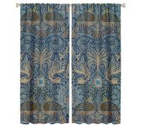 COALHO,Vintage William Morris Theme Curtain Rustic Garden Florals Birds Mid Century Boho Style Window Treatments Thermal Insulated Rod Pocket Blackout Curtains for Bedroom-2 Panels 54" L x 21" W
