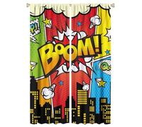 COALHO Watercolor 70s Comic Style Superhero Curtains Funny Cartoon City Night Building Scene Print Window Drapes Blackout Curtains Thermal Insulated Rod Pocket Curtain-2 Panels 63" L x 21" W