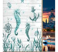 COALHO Watercolor Anchor Seahorses Home Window Film Nautical Ocean Theme Seashells Vintage Wooden Print Suitable for living room,kitchen,bathroom-45W x60L CM x1Pcs