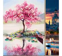 COALHO Watercolor Beautiful Floral UV Blocking Window Film Japanese Cherry Blossom Lotus Leaf Boat Reflection Window Protection Static Decorative Window Stickers-60W x90L CM x1Pcs