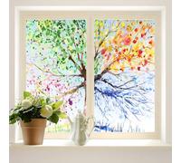 COALHO Watercolor Colorful Trees Privacy Blackout Window Film Abstract Modern Spring Summer Autumn Winter Print Reusable Self Adhesive Insulated Window Stickers-90W x200L CM x2Pcs