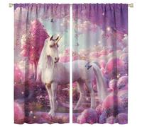 COALHO Watercolor Forest Wildlife Curtain Fantasy Pink Art Clouds Cute Magic Garden Unicorn Butterfly Window Treatments Thermal Insulated Rod Pocket Blackout Curtains-2 Panels 45" L x 21" W