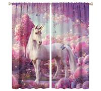 COALHO Watercolor Forest Wildlife Curtain Fantasy Pink Art Clouds Cute Magic Garden Unicorn Butterfly Window Drapes Thermal Insulated Rod Pocket Blackout Curtains for Bedroom-2 Panels 72" L x 31.5" W