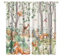 COALHO Watercolor Forest Wildlife Curtain Rustic Autumn Fox Nature Landscape Window Treatments Thermal Insulated Rod Pocket Blackout Curtains for Bedroom-2 Panels 45" L x 21" W