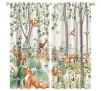 COALHO Watercolor Forest Wildlife Curtains Rustic Autumn Fox Nature Landscape Window Drapes Blackout Curtains Thermal Insulated Rod Pocket Curtain for Bedroom-2 Panels 84" L x 42" W