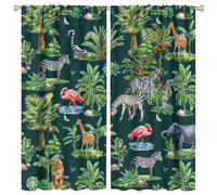 COALHO Watercolor Forest Wildlife Tiger Zebra Curtain Modern Tropical Jungle Flamingo Elephant Bird Giraffe Window Drapes Thermal Insulated Rod Pocket Blackout Curtains- 2 Panels 84" L x 42" W