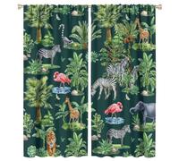 COALHO Watercolor Forest Wildlife Tiger Zebra Curtains Modern Tropical Jungle Flamingo Elephant Bird Giraffe Window Treatment Blackout Curtains Thermal Insulated Rod Pocket- 2 Panels 63" L x 27.5" W