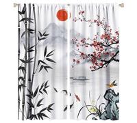 COALHO Watercolor Japanese Koi Fish Curtain Rustic Ancient Japanese Mount Fuji Bamboo Blossoms Window Treatments Thermal Insulated Rod Pocket Blackout Curtains for Bedroom-2 Panels 63" L x 27.5" W