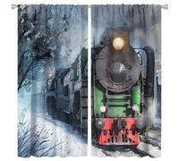 COALHO Watercolor Old Steam Train Curtain Abstract Oil Painting Winter Forest Antique Steam Train Window Drapes Thermal Insulated Rod Pocket Blackout Curtains for Bedroom-2 Panels 63" L x 31.5" W