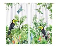 COALHO Watercolor Tropical Palm Leaves Curtain Rustic Jungle Toucan Hummingbird Palm Leaves Window Treatments Thermal Insulated Rod Pocket Blackout Curtains for Bedroom-2 Panels 63" L x 36" W