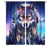 COALHO Watercolor Wildlife Wolf Curtains Rustic Space Galaxy Forest Wolf Dreamcatcher Feather Window Treatment Blackout Curtains Thermal Insulated Rod Pocket Curtain- 2 Panels 72" L x 31.5" W