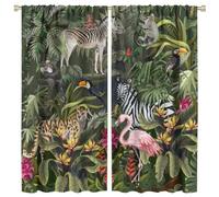 COALHO Watercolor Wildlife Zebra Flamingo Curtain Rustic Tropical Rainforest Animal Toucan Monkey Leopard Window Drapes Thermal Insulated Rod Pocket Blackout Curtains- 2 Panels 45" L x 21" W