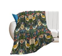 COALHO Watercolor William Morris Print Throw Sofa Couch Fluffy Warm Blanket Vintage Mid Century Floral Flower Bird Blanket Bed Plush Throw Flannel Throw-150W×200L CM