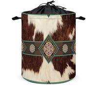 COALHO Western Farm Animal Skin Print Freestanding Waterproof Laundry Basket, Rustic Ethnic Tribal Cow Fur Print Freestanding Waterproof Laundry Basket-35W"x35L"x44H"CM