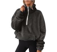 COALHO Women Pullover Half Zip Fuzzy Fleece Oversized Sweatshirt Long Sleeve Fluffy Quarter Zip Pullover with Pocket (Grey,XL)