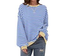 COALHO Women Striped Color Block Oversized Sweatshirt Crew Neck Long Sleeve Shirt Pullover Top Casual Loose Fit Sweater