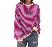 COALHO Women Striped Color Block Oversized Sweatshirt Crew Neck Long Sleeve Shirt Pullover Top Casual Loose Fit Sweater
