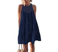 COALHO Women's Summer Dresses Sleeveless Casual A-Line Cut Out Halter Beach Vacation Mini Dress (Navy blue,L)
