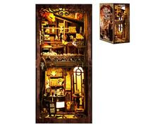 Coanto Book Nook, Book Nook Kits for Adults, Creative Reading Corner Minature House Kit, 3D Wooden Puzzle Bookend for Teens and Adults, Bookshelf Decor with LED Light and Dust Cover, Coffee Nook