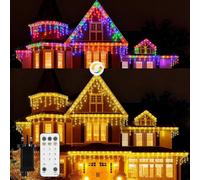 Coanto Icicle Outdoor Christmas Lights 400LED 10m, 80 Drops 11 Modes 3 Timer, RF Control, Plug, Connectable, Icicle Lights for Eaves Window Balcony Patio Decoration Warm White & Multicoloured