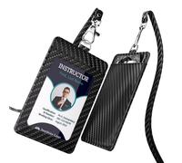Coaott Carbon Fiber Work ID Card Holder with Lanyard is a Stylish and Durable Card Holder with Dual Card Capacity, Clear Display Window and Privacy Back Pocket (Black)