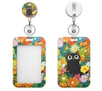 Coaott Retractable Badge Holder with Carabiner Reel Clip and Keychain | Multiple Pattern Options, Cute and Fashionable, Colorful Daisy Cat