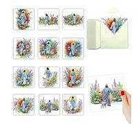 Coaroly 12Pcs Set 5D Diamond Painting Greeting Cards, Jesus & Lamb Watercolour Religious Pattern, Handmade Message Cards with Envelopes, Birthday Thank You DIY Craft Kit
