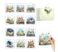 Coaroly 12Pcs Set 5D Diamond Painting Greeting Cards, Magic Book Butterfly Mushroom Pattern, Handmade Message Cards with Envelopes, Birthday Thank You DIY Craft Kit
