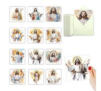 Coaroly 12Pcs Set 5D Diamond Painting Greeting Cards, Watercolour Jesus Religious Pattern, Handmade Message Cards with Envelopes, Birthday Thank You DIY Craft Kit