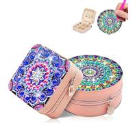 Coaroly 2Pcs Set 5D Diamond Painting Kit, 10×10×5cm Square & Round Edged Jewellery Storage Box, Blue Purple Gem Mandala Pattern, DIY Trinket Organiser, Birthday Mother’s Day Craft Gift for Beginners