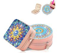 Coaroly 2Pcs Set 5D Diamond Painting Kit, 10×10×5cm Square & Round Edged Jewellery Storage Box, Blue Yellow Mandala Pattern, DIY Trinket Organiser, Birthday Mother’s Day Craft Gift for Beginners