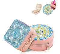 Coaroly 2Pcs Set 5D Diamond Painting Kit, 10×10×5cm Square & Round Edged Jewellery Storage Box, Light Blue Mandala Pattern, DIY Trinket Organiser, Birthday Mother’s Day Craft Gift for Beginners