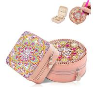 Coaroly 2Pcs Set 5D Diamond Painting Kit, 10×10×5cm Square & Round Edged Jewellery Storage Box, Rose Gem Mandala Pattern, DIY Trinket Organiser, Birthday Mother’s Day Craft Gift for Beginners